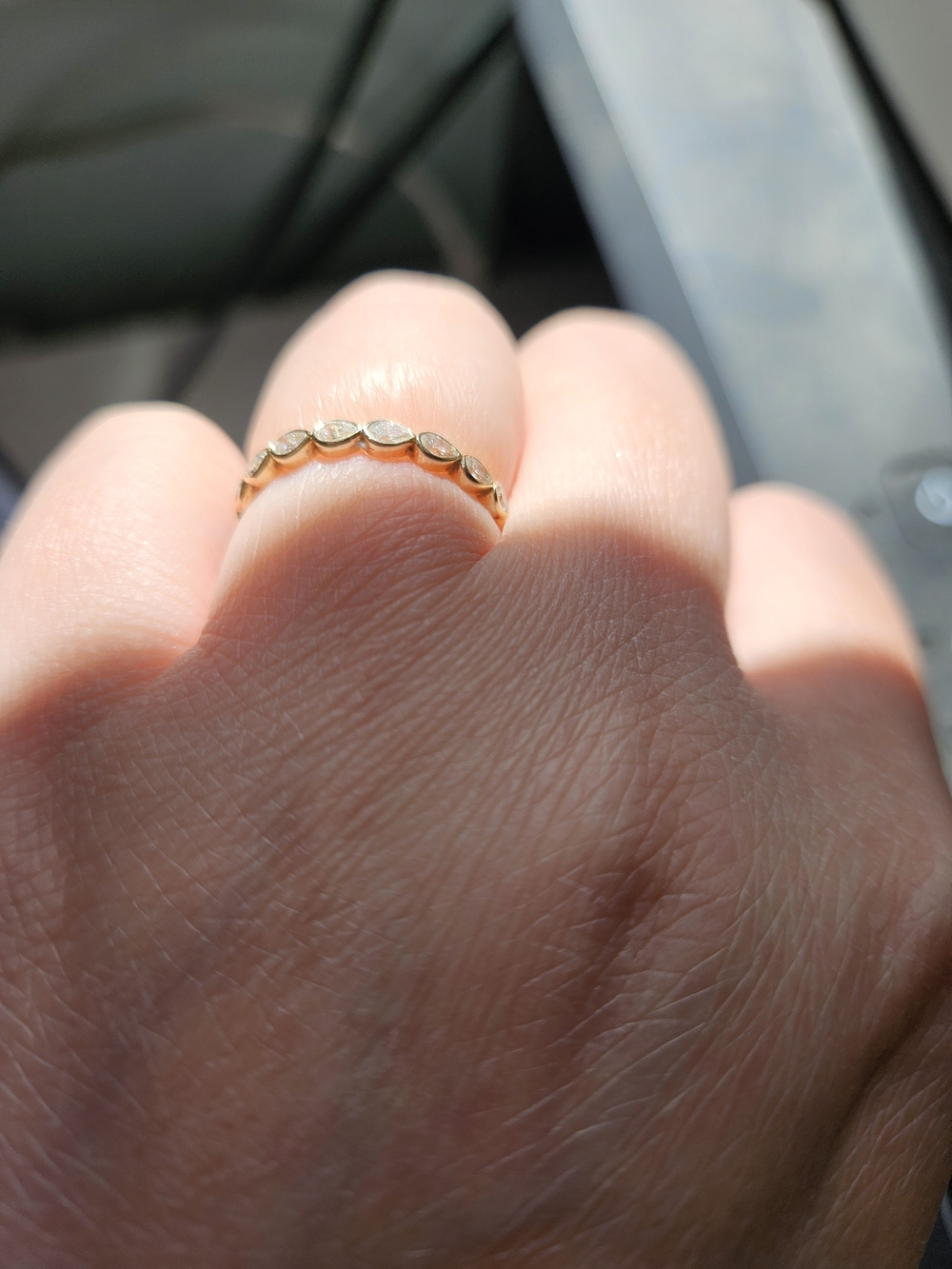 Yellow Gold (14K) Pear Cut Natural Diamond Wedding Band - Picture 8 of 13